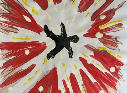 Abstract artwork created with mixed techniques and materials