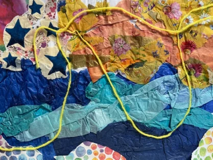 Abstract artwork created with mixed techniques and materials